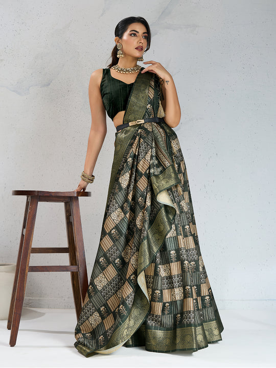 Poly Silk Woven Floral Digital Printed Saree With Woven Jacquard Border And Fancy Tassels