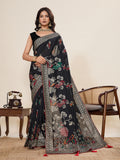 Black Cotton Saree With All Over Light Single Colour With Table Printed And Border Piping Saree With Blouse Piece