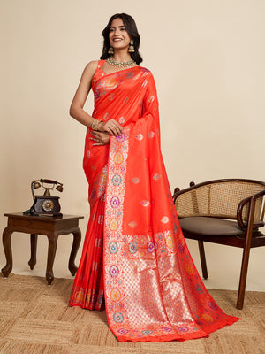 Pink Pure Jacquard Fabrics With Sona Chandi Pure Zari Work Saree With Blouse Piece