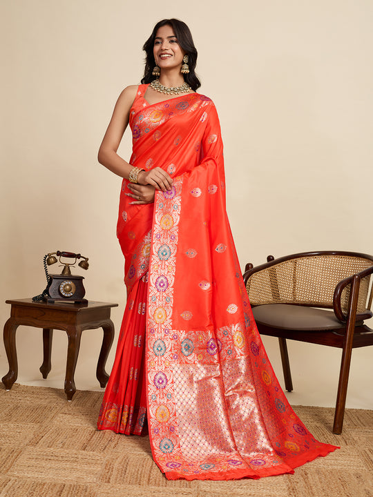 Pink Pure Jacquard Fabrics With Sona Chandi Pure Zari Work Saree With Blouse Piece