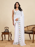 White Georgette Soft Silk Saree With Blouse Piece