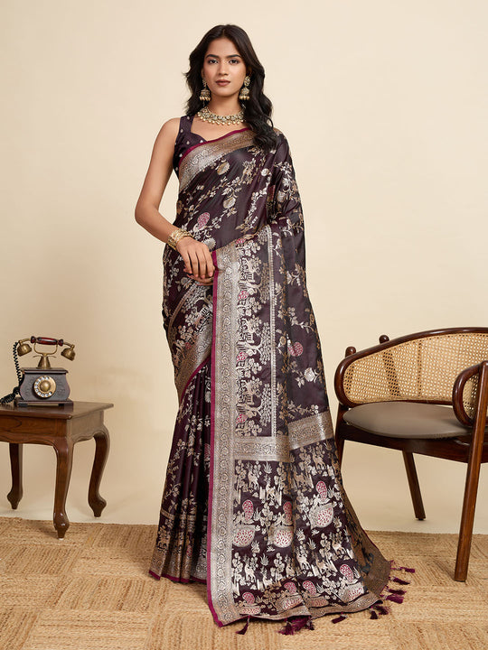 Maroon Soft Silk Sarees Premium Two Tone Satin Fabric With Unique Designs Saree With Blouse Piece