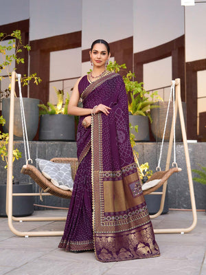 Violet Silk Saree With Blouse Piece