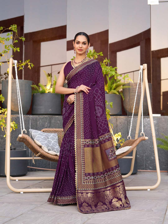 Violet Silk Saree With Blouse Piece