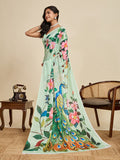 Mint Green Chinon Saree All Over Single Colour Printed Saree With Blouse Piece