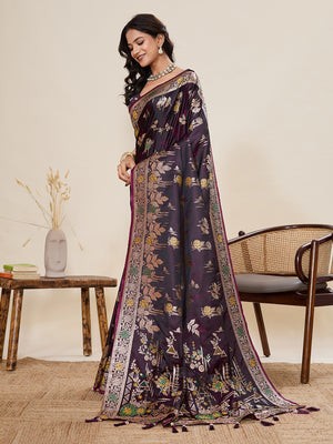 Maroon Soft Silk Sarees Premium Two Tone Satin Fabric With Unique Pathani Type Designs Saree With Blouse Piece