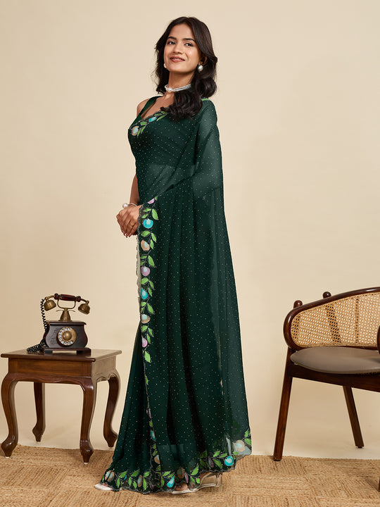 Green Georgette Soft Silk Saree With Blouse Piece