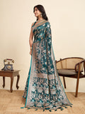 Teal Green Soft Silk Sarees Premium Two Tone Satin Fabric With Unique Designs Saree With Blouse Piece