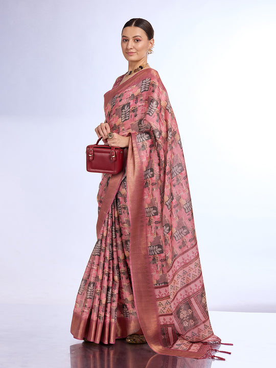 Pink Tissue Saree With Blouse Piece