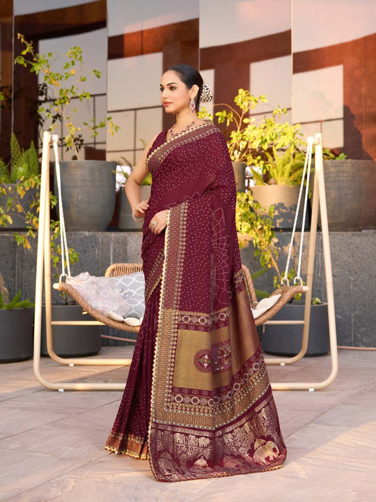 Maroon Silk Saree With Blouse Piece