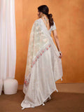 Grey Pure Cotton Lucknowi Woven Banarasi Saree With Ombre Floral Prints