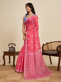 Red Linen Saree With Jari Border All Over Single Colour Printed Saree With Blouse Piece