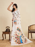 Soft Cream Chinon Saree All Over Single Colour Printed Saree With Blouse Piece