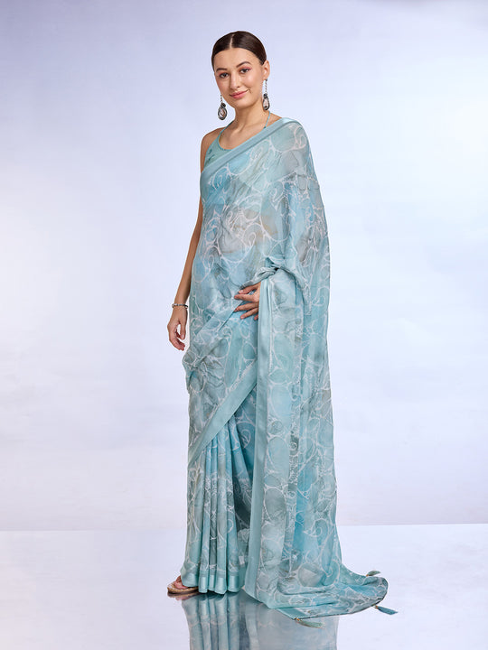 Blue Georgette Saree With Blouse Piece