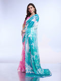 Blue Poly Chiffon Festival Saree With Blouse Piece