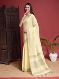 Yellow Linen Blend Saree With Blouse Piece