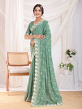 Sea Green Poly Georgette Festive Wear Saree With Blouse Piece