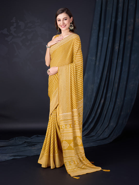 Mustard Poly Georgette Saree With Blouse Piece