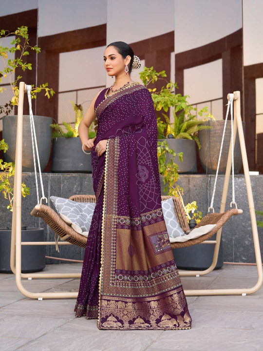 Violet Silk Saree With Blouse Piece