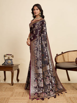 Maroon Soft Silk Sarees Premium Two Tone Satin Fabric With Unique Designs Saree With Blouse Piece