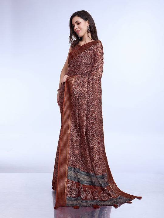 Maroon Poly Silk Daily Wear Saree With Blouse Piece