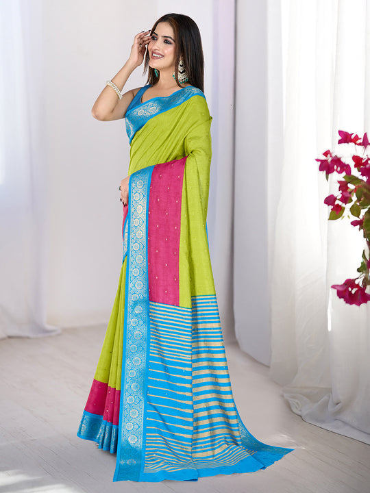 Pure Silk Woven Zari Saree With Jacquard Border And Blouse Piece