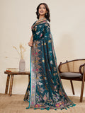Teal Green Soft Silk Sarees Premium Two Tone Satin Fabric With Unique Pathani Type Designs Saree With Blouse Piece