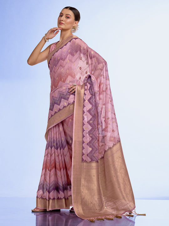 Purple Cotton Blend Saree With Blouse Piece