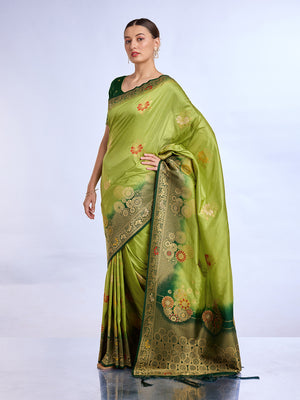 Green Pure Silk Saree With Blouse Piece