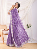 Purple Poly Georgette Festive Wear Saree With Blouse Piece