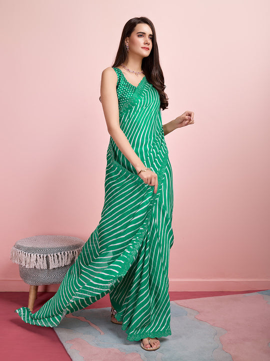 Sea Green Chiffon Festive Saree With Blouse Piece