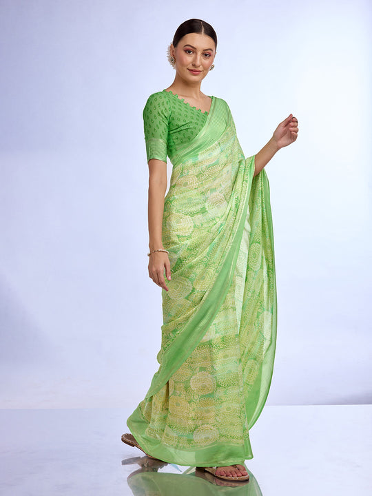 Green Georgette Saree With Blouse Piece