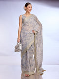 Grey Tissue Linen Blend Saree With Blouse Piece