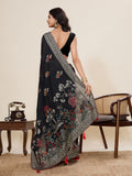 Black Cotton Saree With All Over Light Single Colour With Table Printed And Border Piping Saree With Blouse Piece