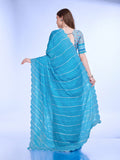 Blue Poly Chiffon Festival Saree With Blouse Piece