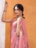 Pink Poly Crepe Party Wear Saree With Blouse Piece
