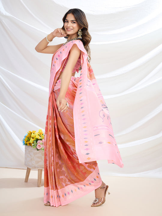 Coral Handloom Silk Festive Wear Saree With Blouse Piece