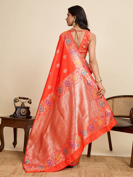 Pink Pure Jacquard Fabrics With Sona Chandi Pure Zari Work Saree With Blouse Piece