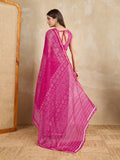 Pure Chiffon Bandhani Printed Saree With Viscose Woven Border And Blouse Piece