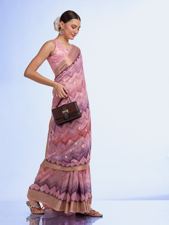 Purple Cotton Blend Saree With Blouse Piece