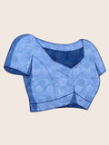 Blue Organza Zari Woven Printed Saree With Hand-Sequence Embellishment Saree With Blouse Piece