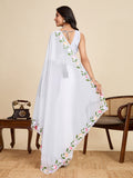 White Georgette Soft Silk Saree With Blouse Piece