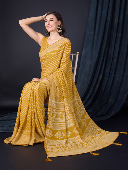 Mustard Poly Georgette Saree With Blouse Piece