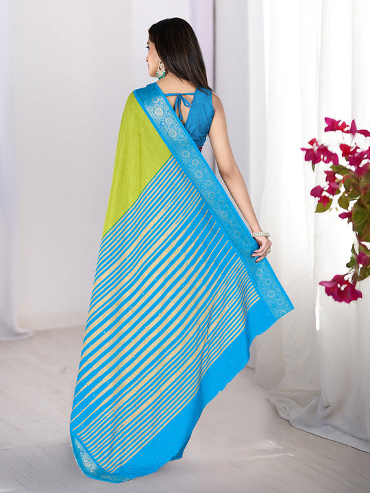 Pure Silk Woven Zari Saree With Jacquard Border And Blouse Piece