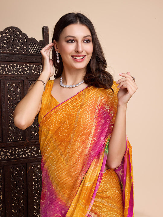 Yellow Weightless Poly Chiffon Saree With Blouse Piece