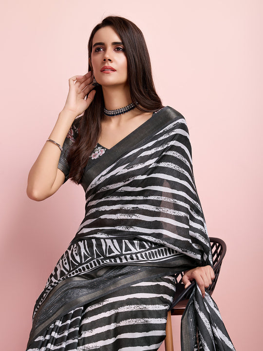 Charcoal Silk Blend Daily Wear Saree With Blouse Piece