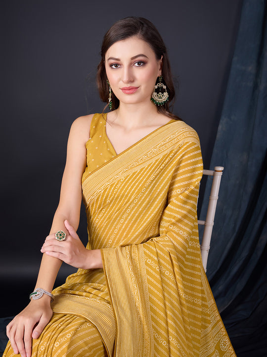 Mustard Poly Georgette Saree With Blouse Piece