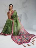 Pure Chiffon Digital Printed Woven Saree With Woven Border And Fancy Tassels