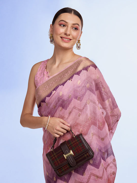 Purple Cotton Blend Saree With Blouse Piece