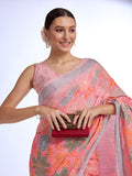 Peach Linen Blend Saree With Blouse Piece